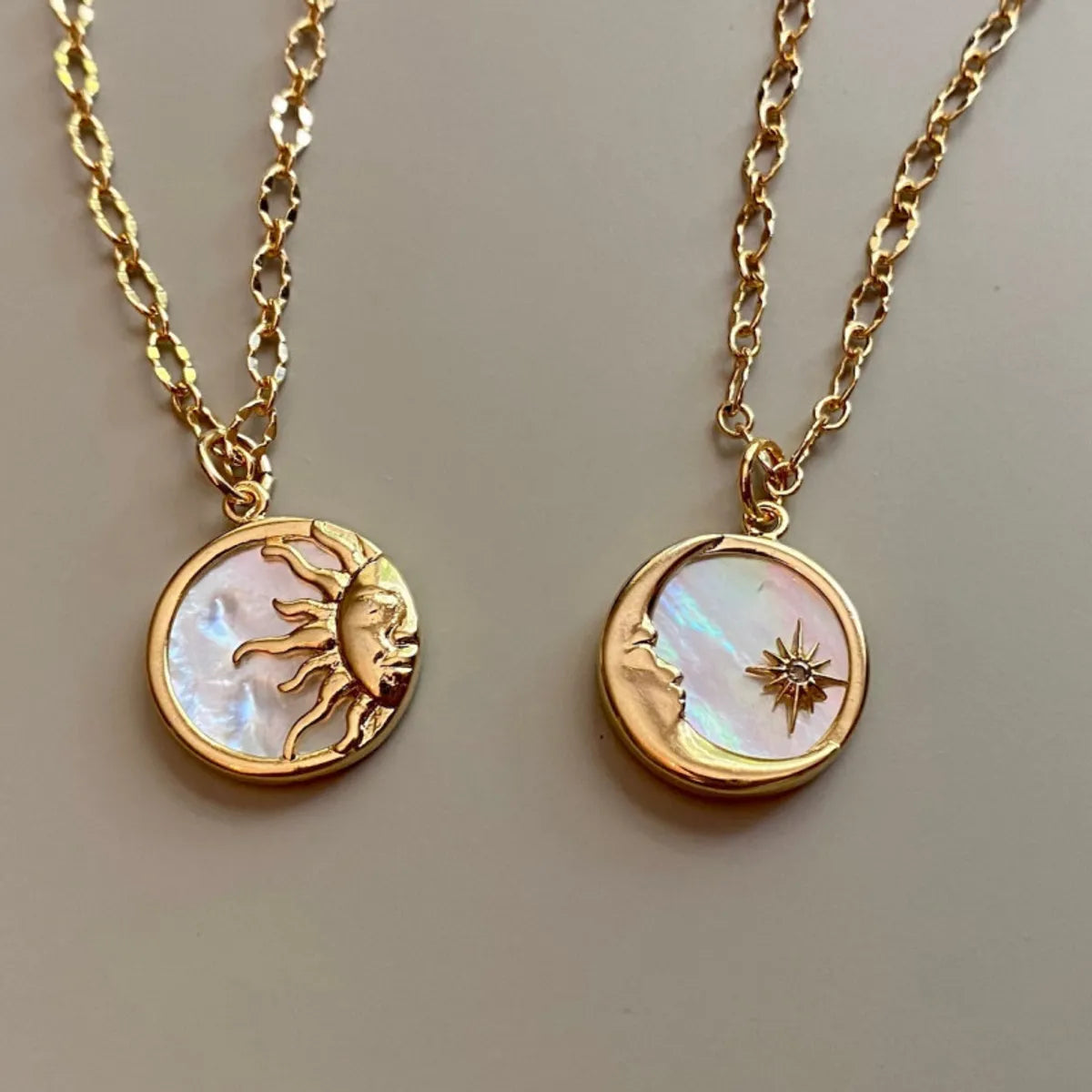 Women’s beaded necklaces-304 Stainless Steel 18K Gold Plated Retro Enamel Plating Sun Moon Shell Pendant Necklace