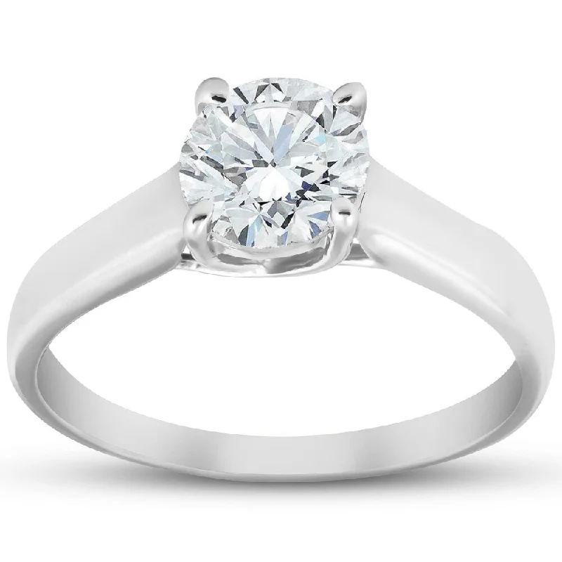 Women’s antique engagement rings-Pompeii3 14k White Gold 1 1/4 Ct TDW Round Cut Solitaire Diamond Engagement Ring Clarity Enhanced