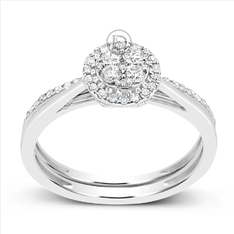 Women’s solitaire engagement rings-Diamond Halo Engagement Ring .33 CTW Round Cut 14K White Gold