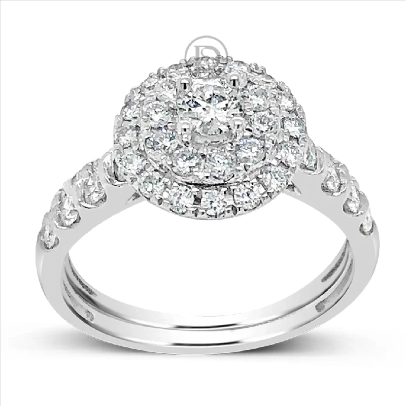 Women’s luxury engagement rings-Diamond Halo Engagement Ring 1.18 CTW Round Cut 14K White Gold