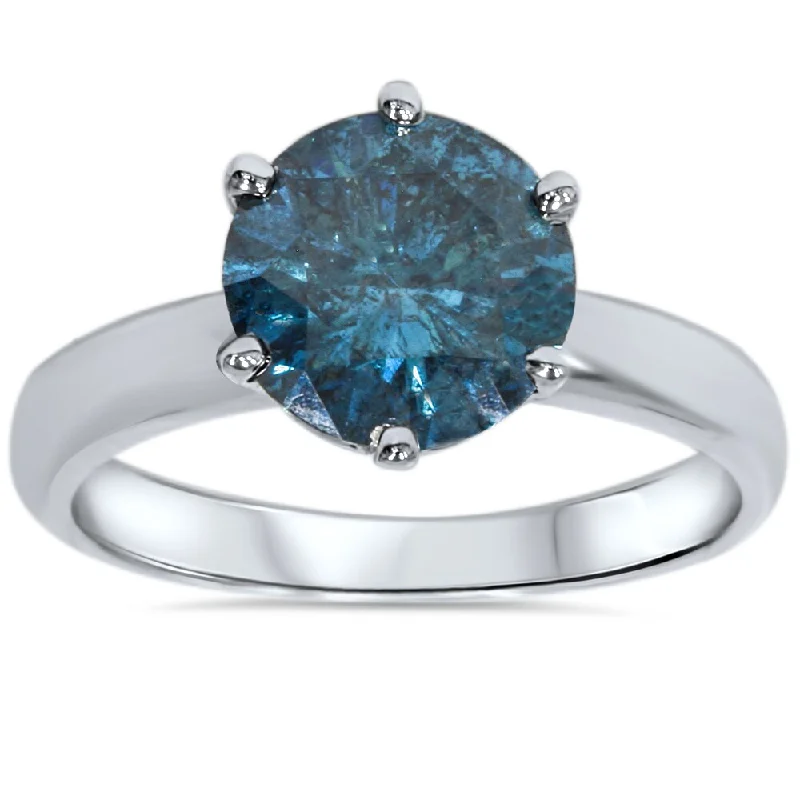 Women’s oval diamond engagement rings-14k White Gold 2.00ct TW Blue Enhanced Diamond Solitaire Engagement Ring