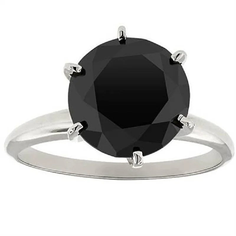 Women’s milgrain engagement rings-14k White Gold 3ct TDW Black Diamond Solitaire Engagement Ring