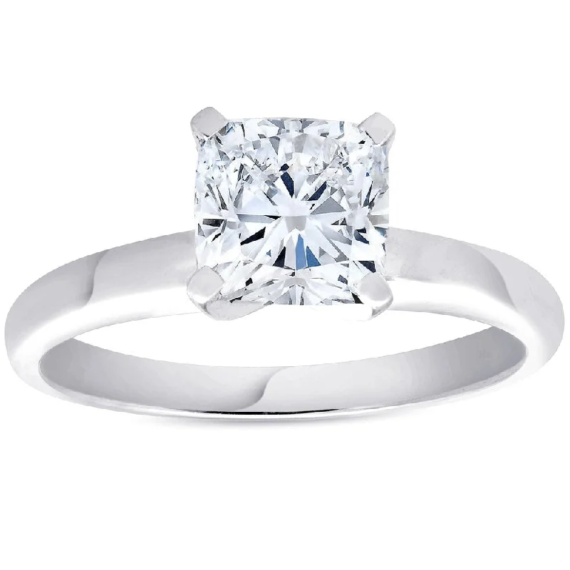 Women’s radiant-cut diamond engagement rings-Pompeii3 14K White Gold 1 1/2ct TDW Cushion Diamond Solitaire Engagement Ring - White G-H - White G-H