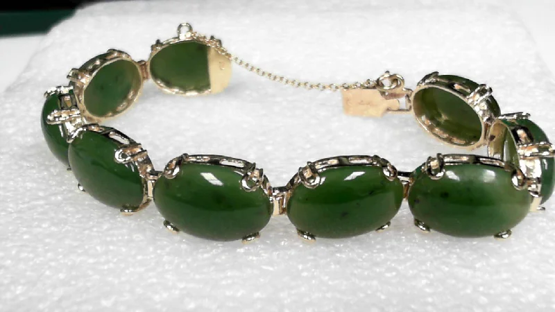 Women’s simple bracelets-Women’s simple bracelets-Gold Vintage Jade Bracelet Estate