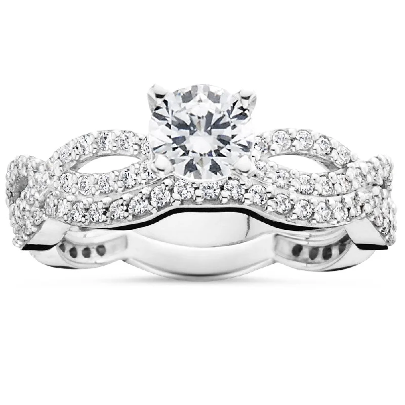 Women’s floral engagement rings-10k White Gold 1 ct TDW Diamond Engagement Infinity Ring Set