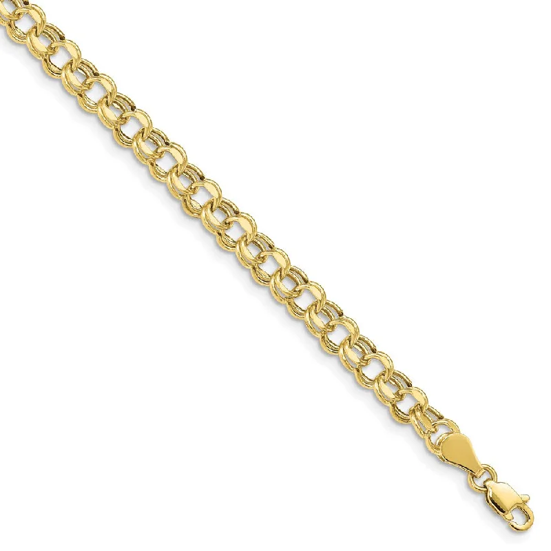 Women’s link bracelets-10k Lite 5mm Diamond-cut Double Link Charm Bracelet-WBC-10SSD1-8.25