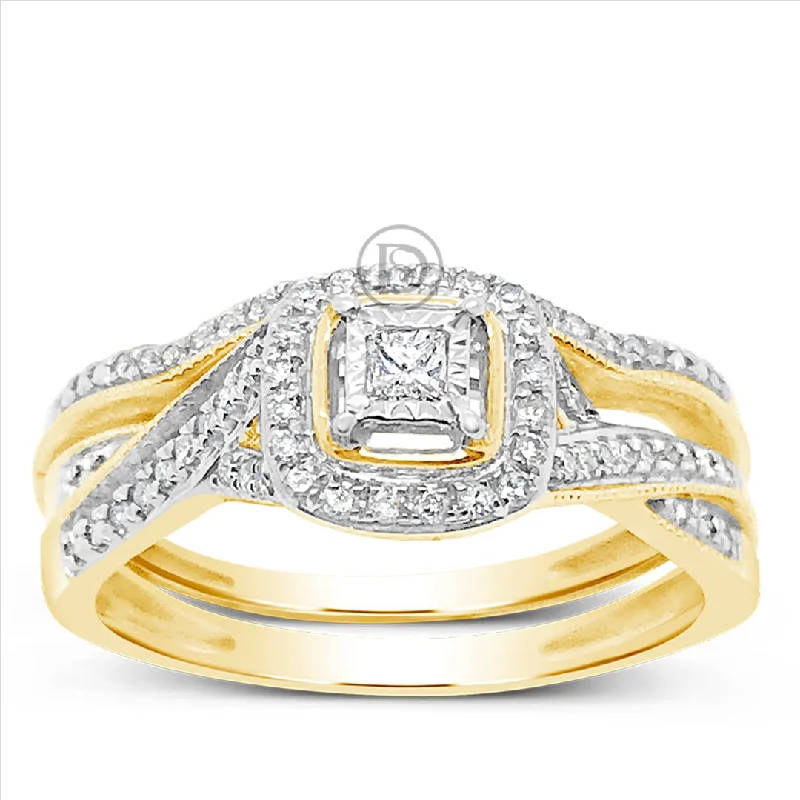 Women’s emerald-cut engagement rings with diamonds-Diamond Halo Engagement Ring .25 CTW Princess & Round 10K Yellow Gold