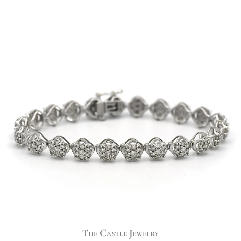 Women’s custom-designed bracelets-Women’s custom-designed bracelets-7 inch 3.5cttw Round Diamond Cluster Bracelet in 10k White Gold