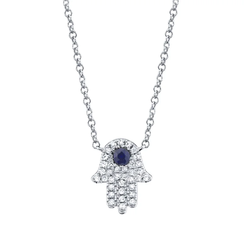 Women’s long necklaces-Shy Creation Diamond & Blue Sapphire Hamsa Necklace SC55005244