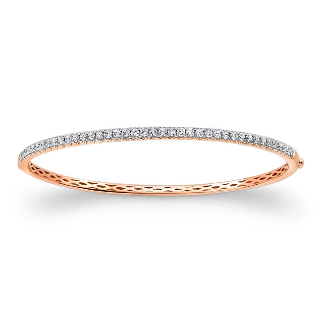 Women’s engraved bangles-14K Rose Gold Diamond Bangle Bracelet, Straight Prong Set, 2.04 carat