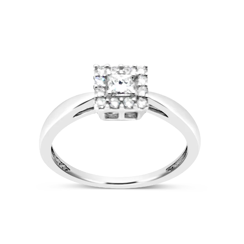 Women’s gemstone engagement rings-Diamond Halo Engagement Ring .25 CTW Princess w/ Round Cut 10K White Gold