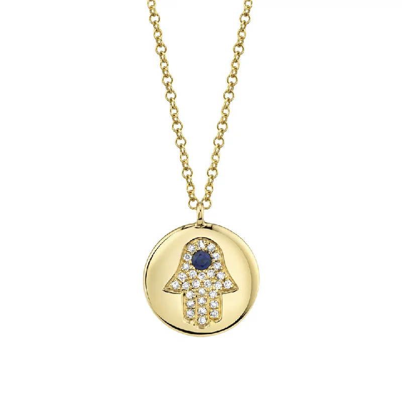 Women’s wedding necklaces-Shy Creation Diamond & Blue Sapphire Hamsa Necklace SC55004945