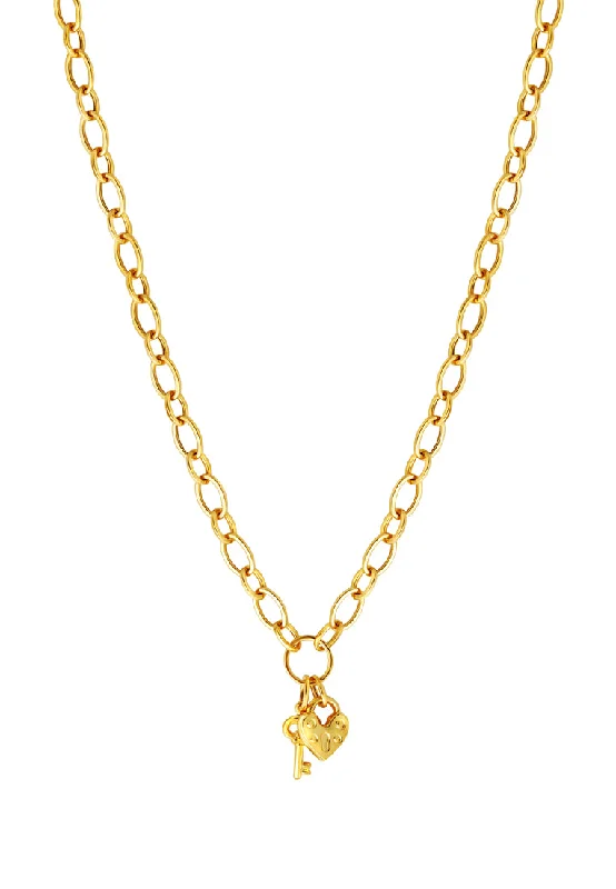 Women’s long necklaces-TOMEI Lusso Italia Key and Lock Necklace, Yellow Gold 916