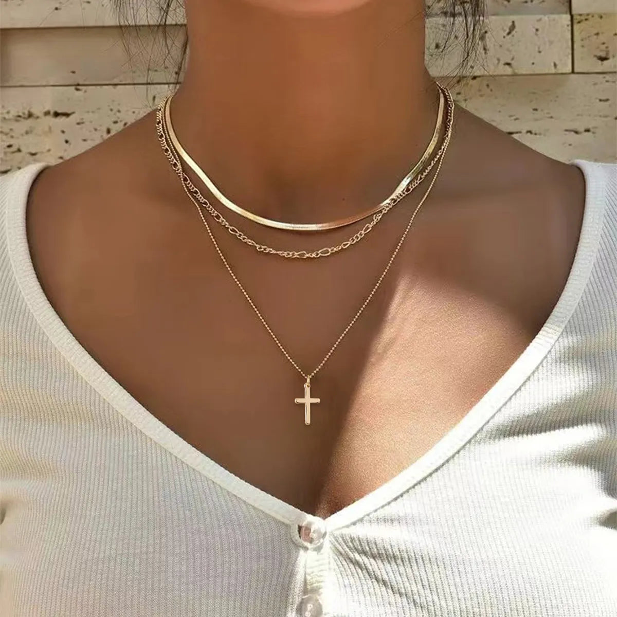 Women’s infinity gold necklaces-201 Stainless Steel Copper Cross Necklace