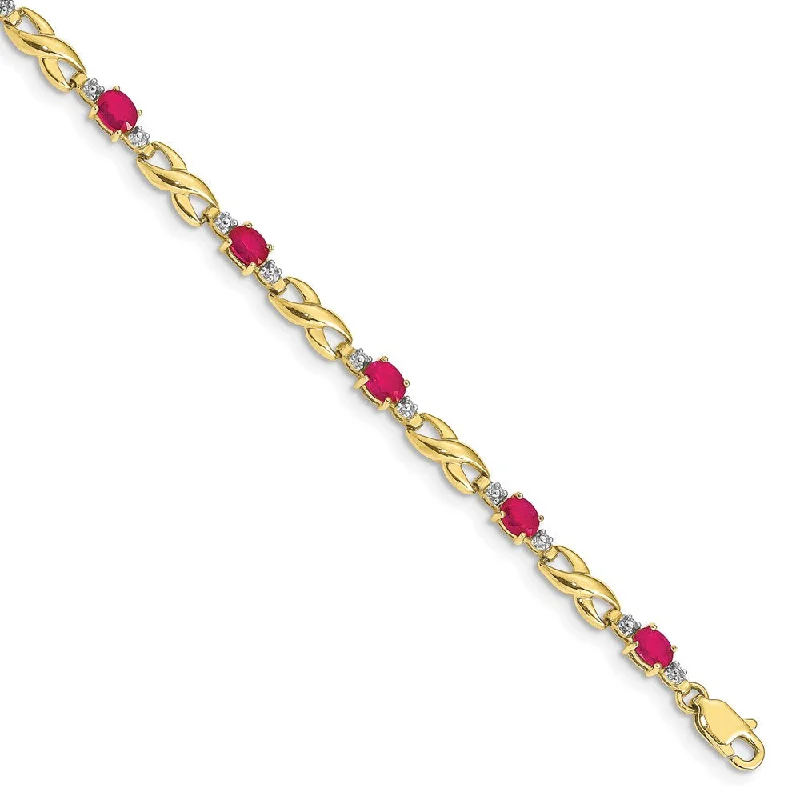 Women’s classic bangles-10k Diamond and Composite Oval Ruby Bracelet-WBC-BM4477-RU-001-1YA