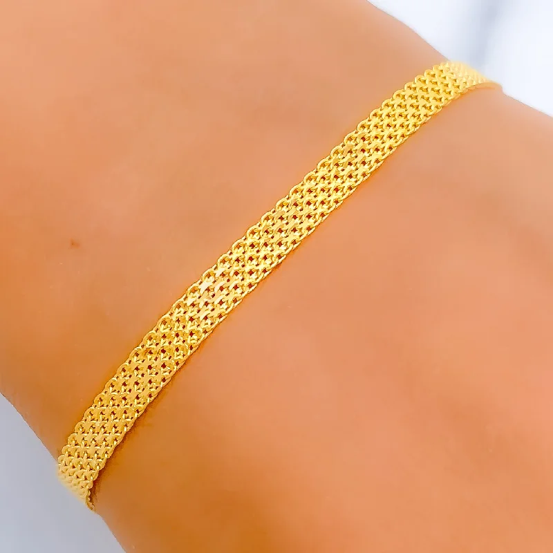 Women’s stackable bracelets-Women’s stackable bracelets-Glossy Dual Shade 22k Gold Flat Chain Bracelet