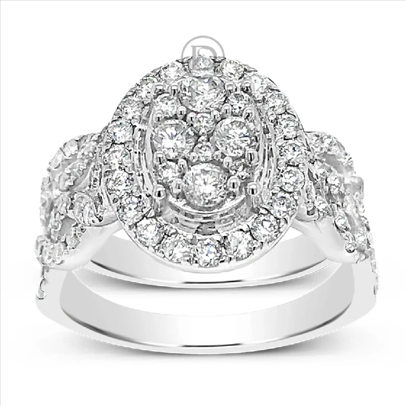 Women’s banded engagement rings-Diamond Halo Engagement Ring 1.25 CTW Round Cut 14K White Gold