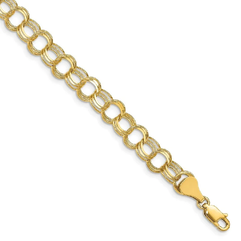 Women’s casual bracelets-14k Yellow Gold 7mm Triple Link Charm Bracelet, 7"