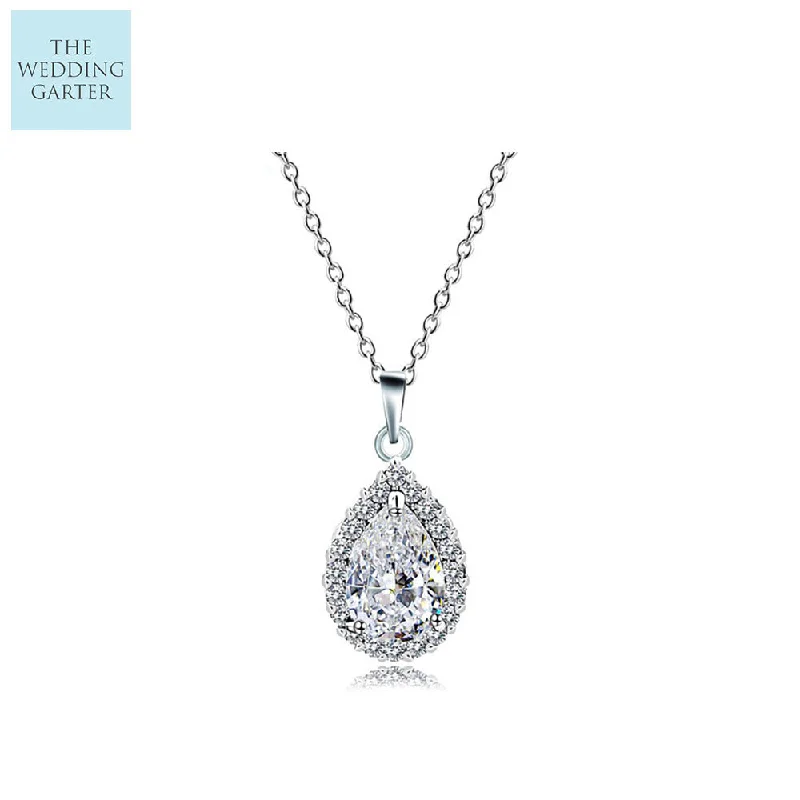 Women’s antique diamond engagement rings-Stunning Cubic Zirconia Tear Drop Wedding Necklace