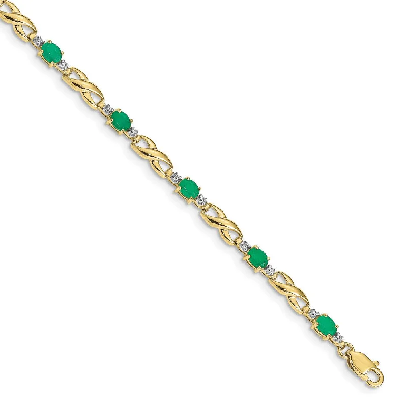 Women’s adjustable bangles-10k Diamond and Oval Emerald Bracelet-WBC-BM4477-EM-001-1YA