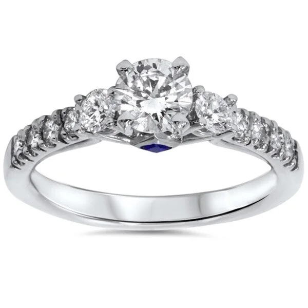 Women’s halo ring engagement rings-14k White Gold 1ct TDW Diamond Sapphire Accent Engagement Ring