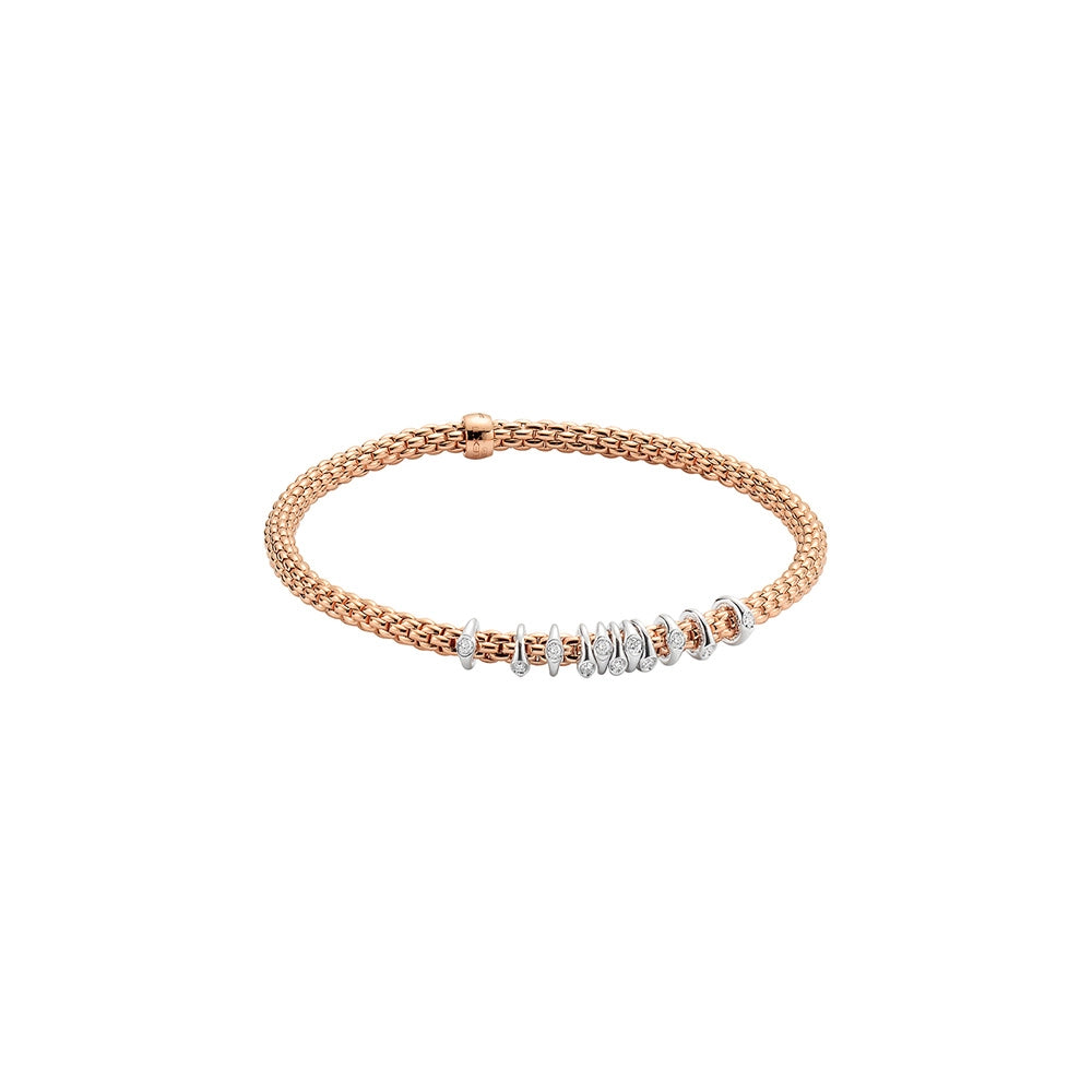 Women’s diamond-studded bracelets-Fope 18K Rose Gold Prima Collection Bracelet with White Gold Diamond Rondels, Medium Size