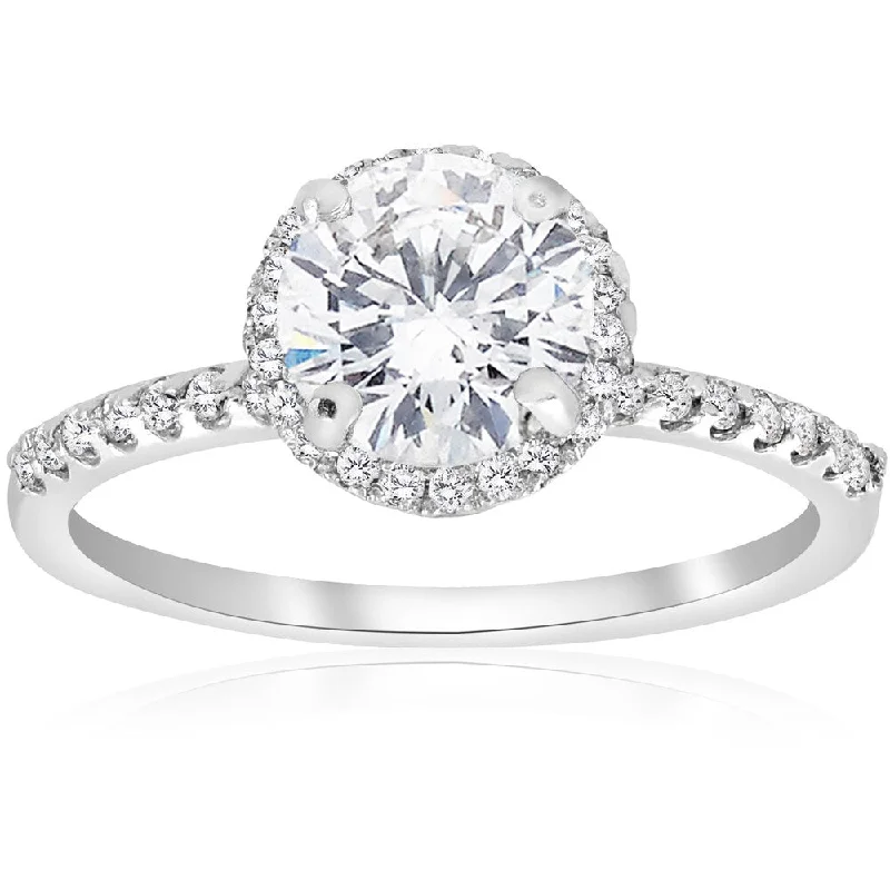 Women’s multi-stone engagement rings-14K White Gold 1 3/4 ct TDW Diamond Clarity Enhanced Round Cut Halo Engagement Ring (I-J,I2-I3)