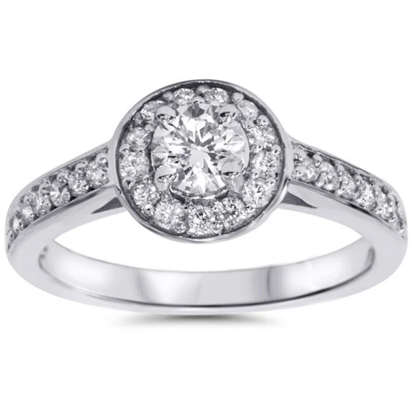 Women’s engagement rings with side stones-14k White Gold 3/4ct TDW Halo White Diamond Engagement Ring (H-I, I2-I3)