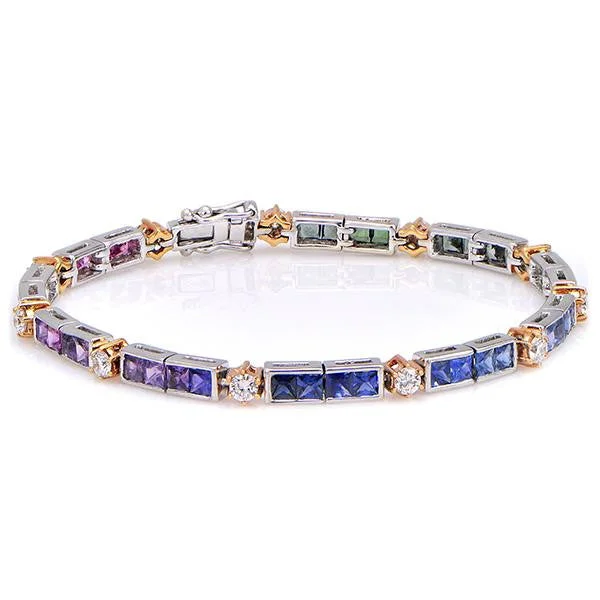 Women’s engraved bracelets-"BRAC01218" Diamond And Multicolor Sapphire Bracelet In 18k White Gold