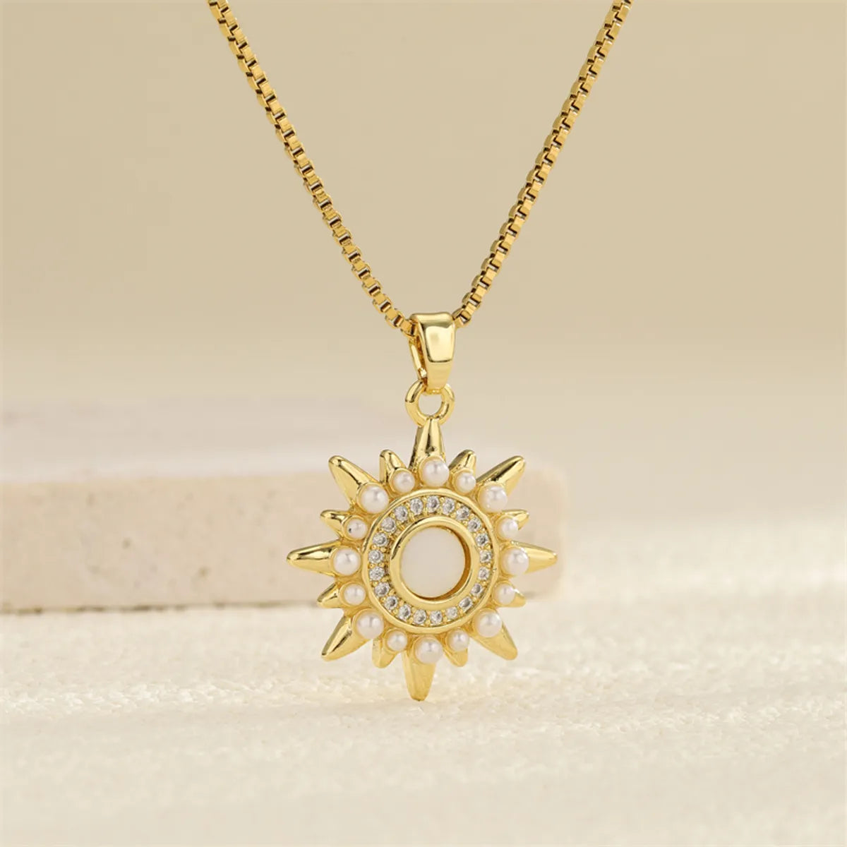 Women’s elegant pendant necklaces-201 Stainless Steel Brass 18K Gold Plated Hollow Out Inlay Star Shell Zircon Pendant Necklace