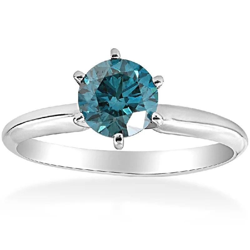 Women’s cushion-cut diamond engagement rings-Pompeii3 14k White Gold 1 1/2 Ct TDW Blue Diamond Solitaire Engagement Ring