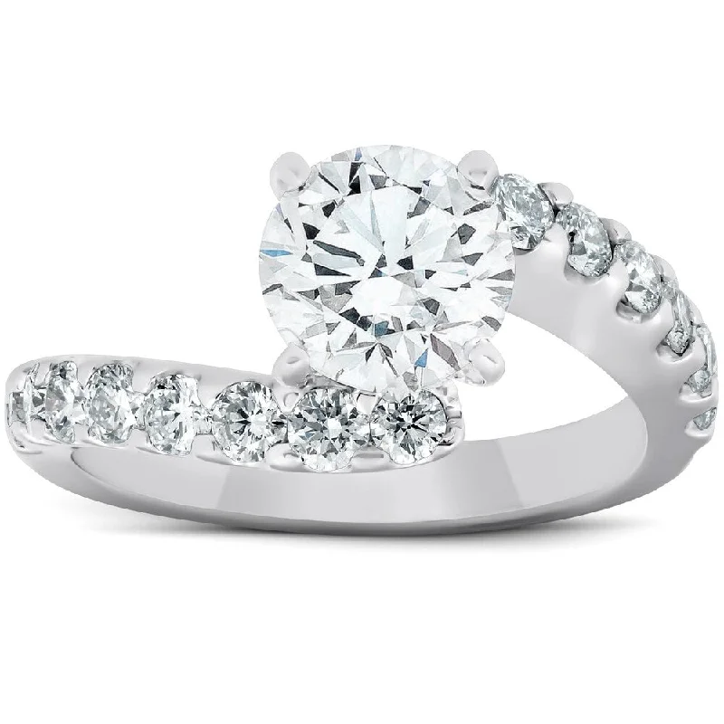 Women’s gemstone engagement rings-3 Ct Diamond Engagement Ring Twisted Accent Band 14k White Gold