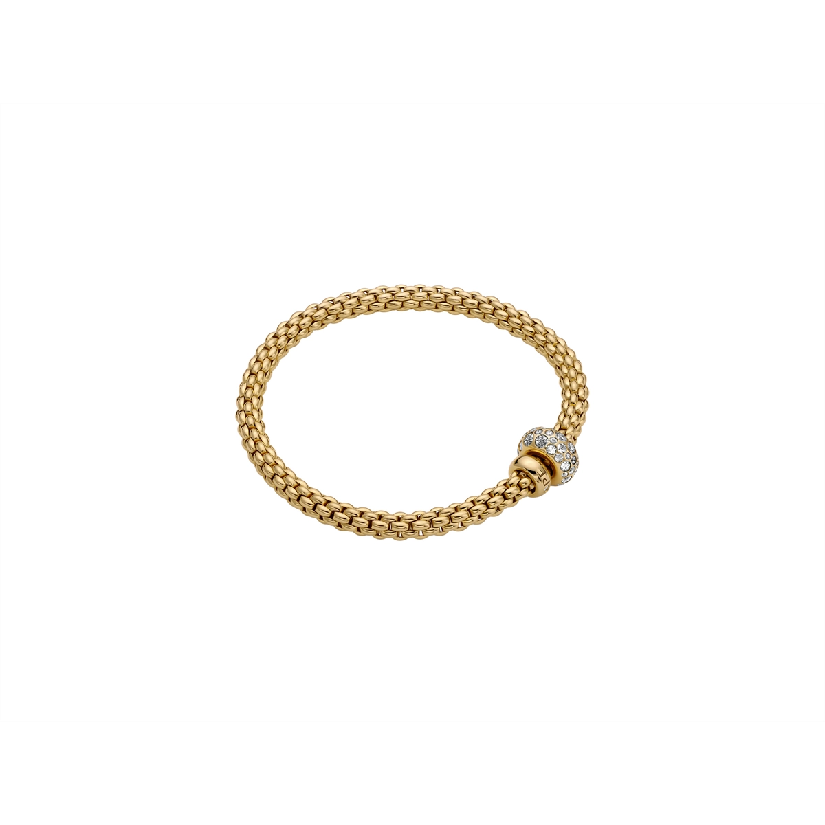 Women’s heart-shaped bangles-Fope 18K Yellow Gold Bubble Collection Pave Diamond Bracelet, Medium Size