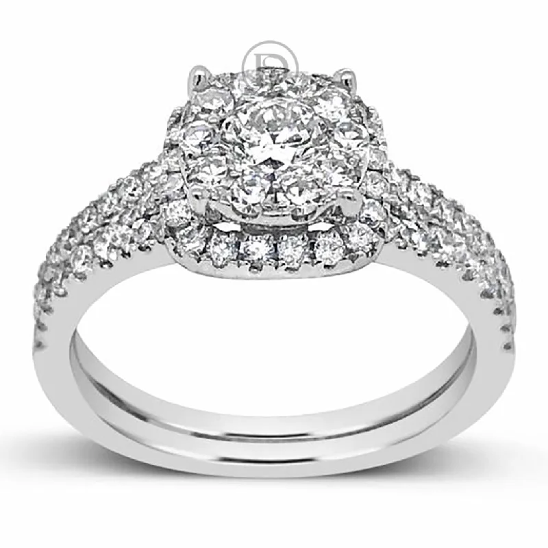 Women’s platinum diamond engagement rings-Diamond Halo Engagement Ring 1.5 CTW Round Cut 14K White Gold