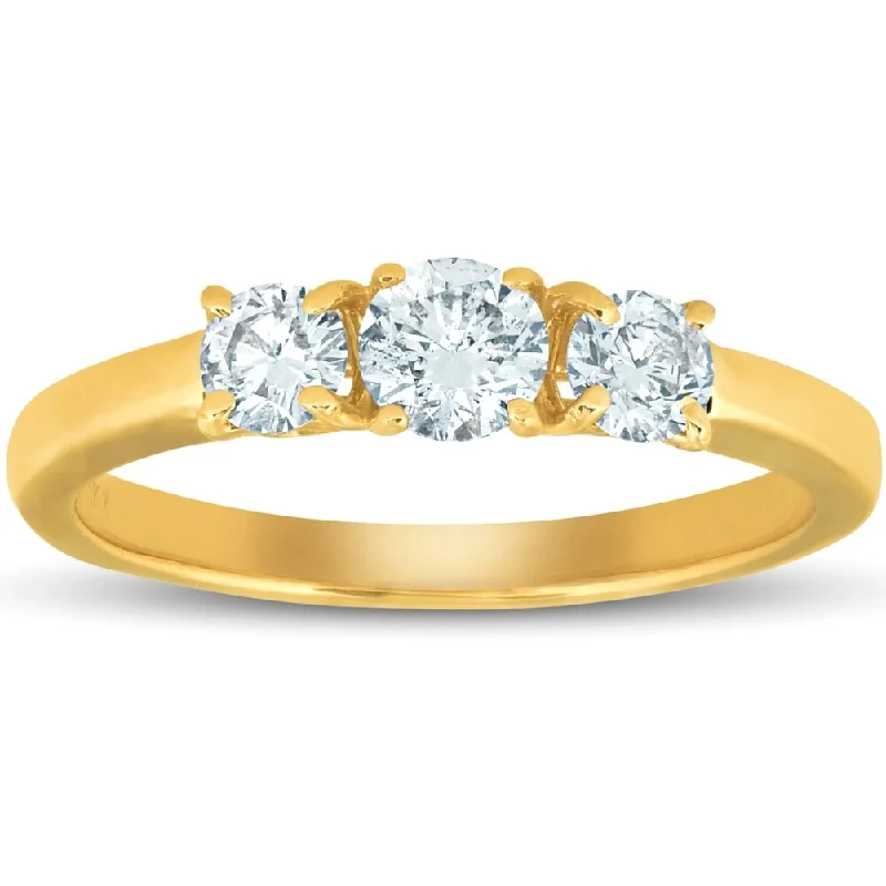 Women’s art deco engagement rings-Pompeii3 14k White Yellow or Rose Gold 3/4 ct Three Stone Diamond Engagement Anniversary Ring