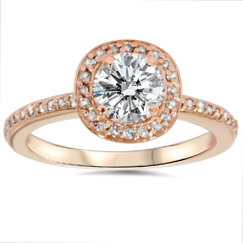 Women’s petite engagement rings-14k Rose Gold 1 1/3ct TDW Diamond Halo Engagement Ring