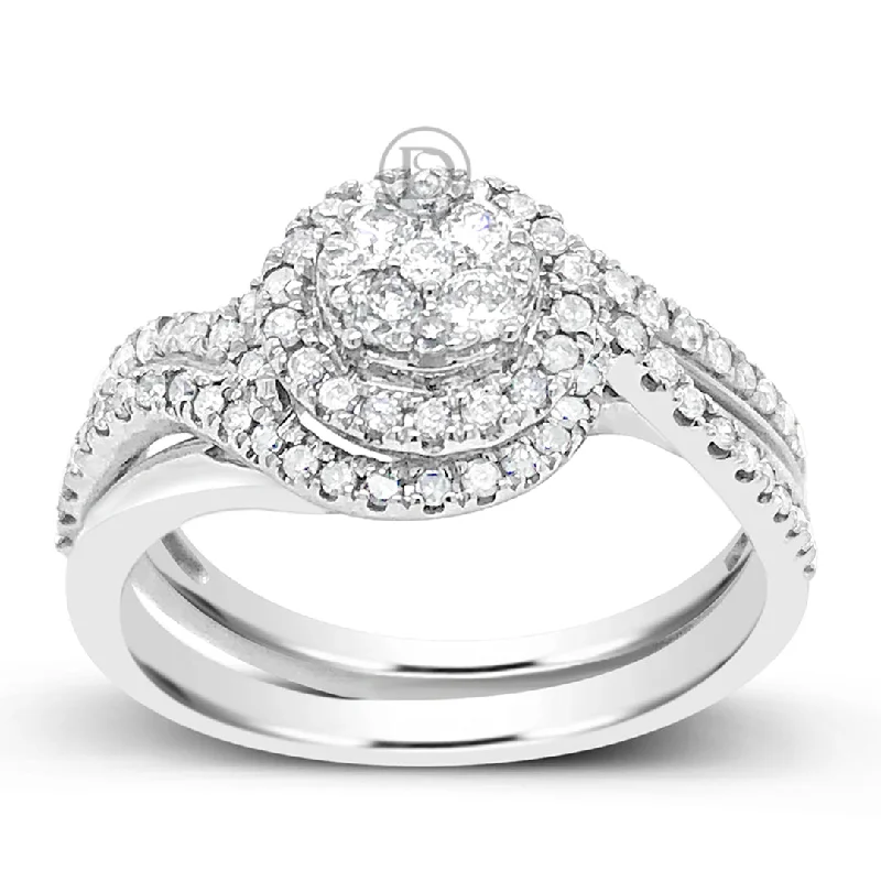 Women’s gemstone accented engagement rings-Diamond Halo Engagement Ring .65 CTW Round Cut 10K White Gold