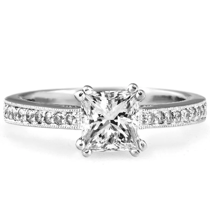 Women’s antique engagement rings-1 1/2 Ct Princess Cut Diamond Engagement Ring 18k White Gold (I-J/VS2-SI1)