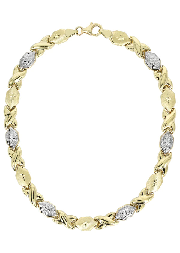 Women’s casual bracelets-YELLOW GOLD "XO" DIAMOND CUT TWO TONE NECKLACE & BRACELET SET FOR WOMEN 10K/14K APPX 17.3 GRAMS