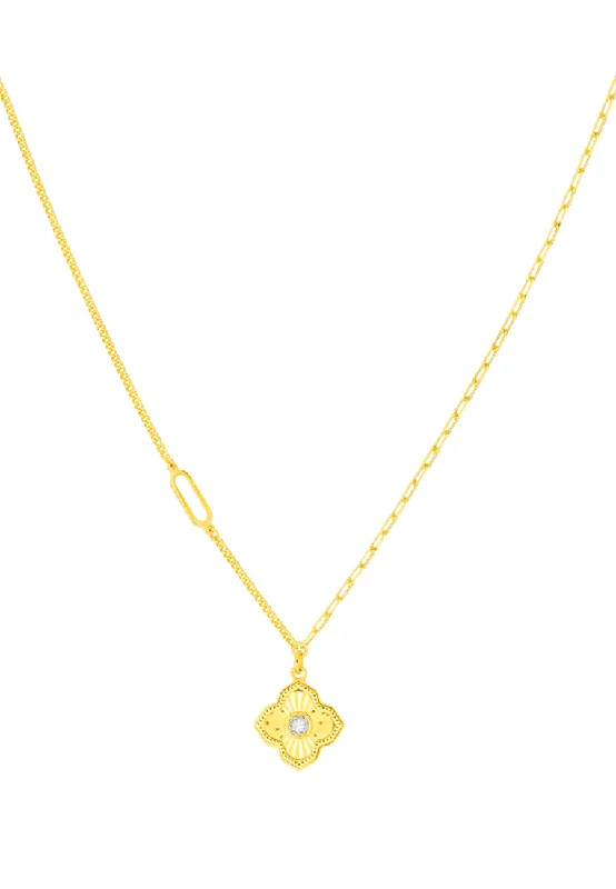 Women’s stylish necklaces-TOMEI Four-Leaves Clover Necklace, Yellow Gold 999