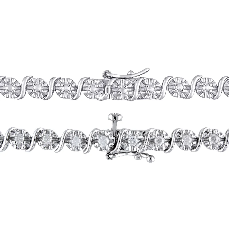 Women’s unique bracelets-Women’s unique bracelets-Miadora 1 1/2ct TDW Diamond Tennis Bracelet Necklace Set Sterling Silver