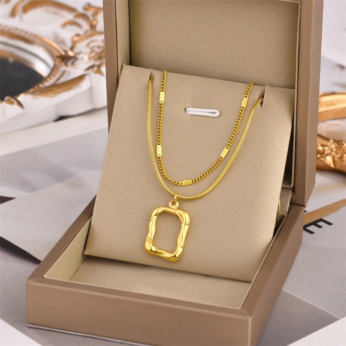 Women’s rose gold necklaces-Fashion Square Titanium Steel Plating Layered Necklaces 1 Piece