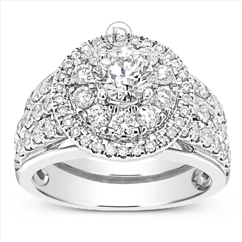 Women’s vintage-inspired engagement rings-Diamond Halo Engagement Ring 2 CTW Round Cut 14K White Gold