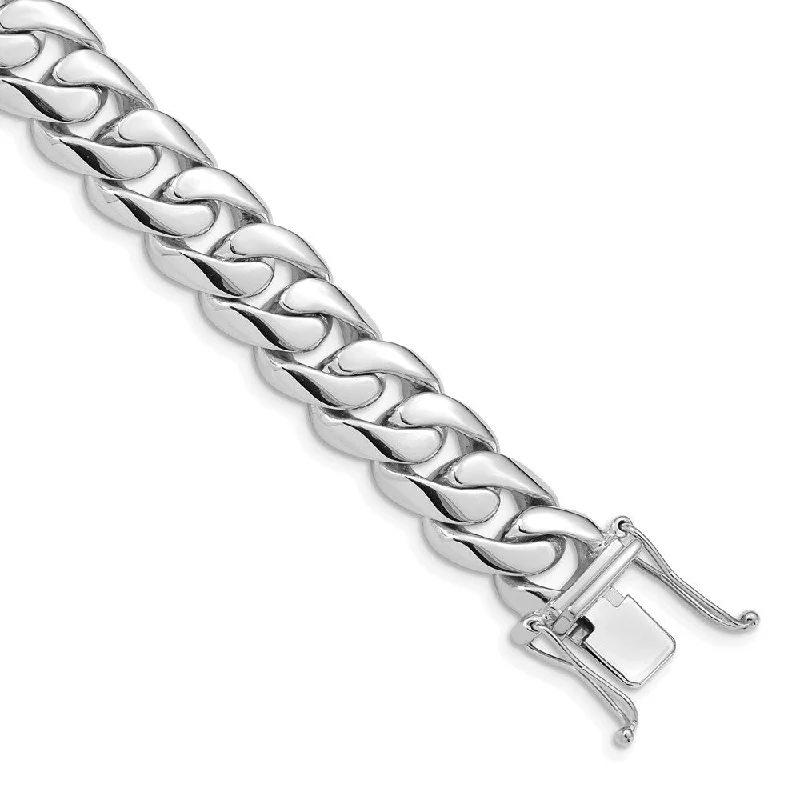 Women’s chunky bracelets-14k White Gold 10.8mm Hand-polished Rounded Curb Link Bracelet, 8"