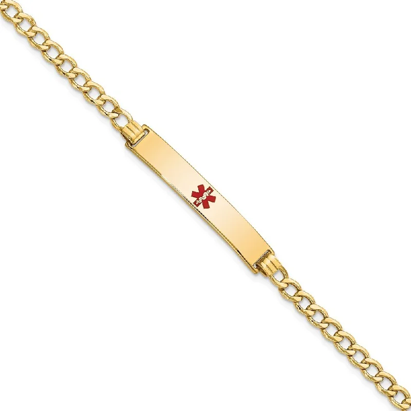 Women’s vintage bracelets-14k Yellow Gold 6.5mm Semi-Solid Medical Polished Red Enamel Curb ID Bracelet, 7"