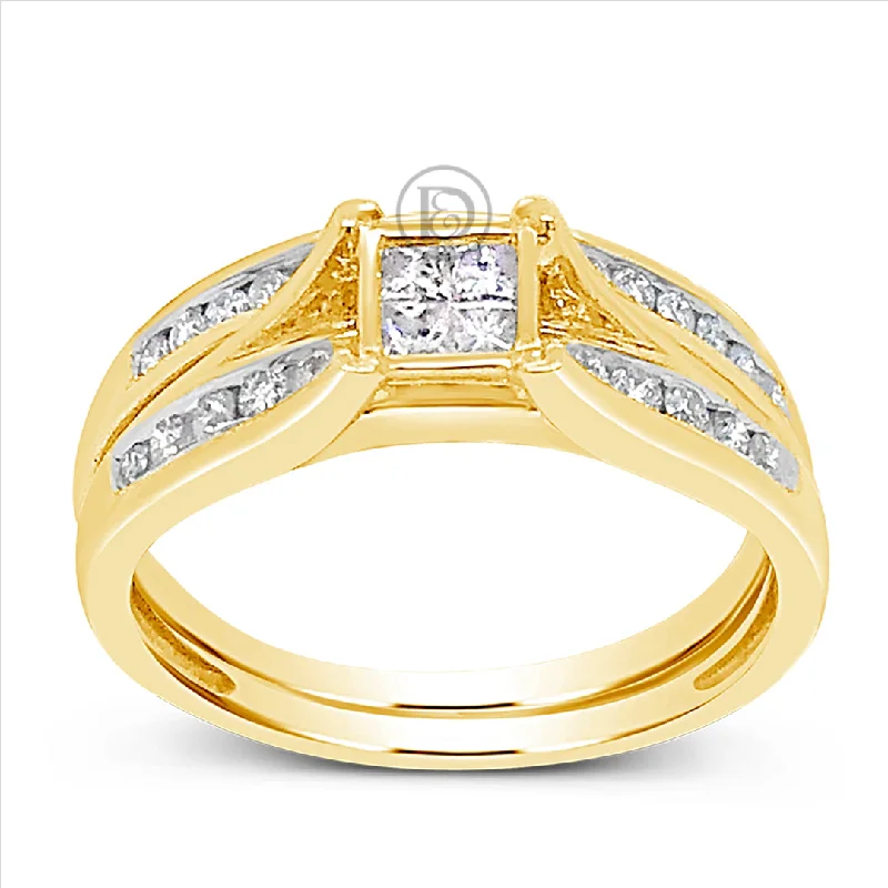 Women’s affordable engagement rings-Diamond Engagement Ring .50 CTW Princess & Round Cut 10K Yellow Gold