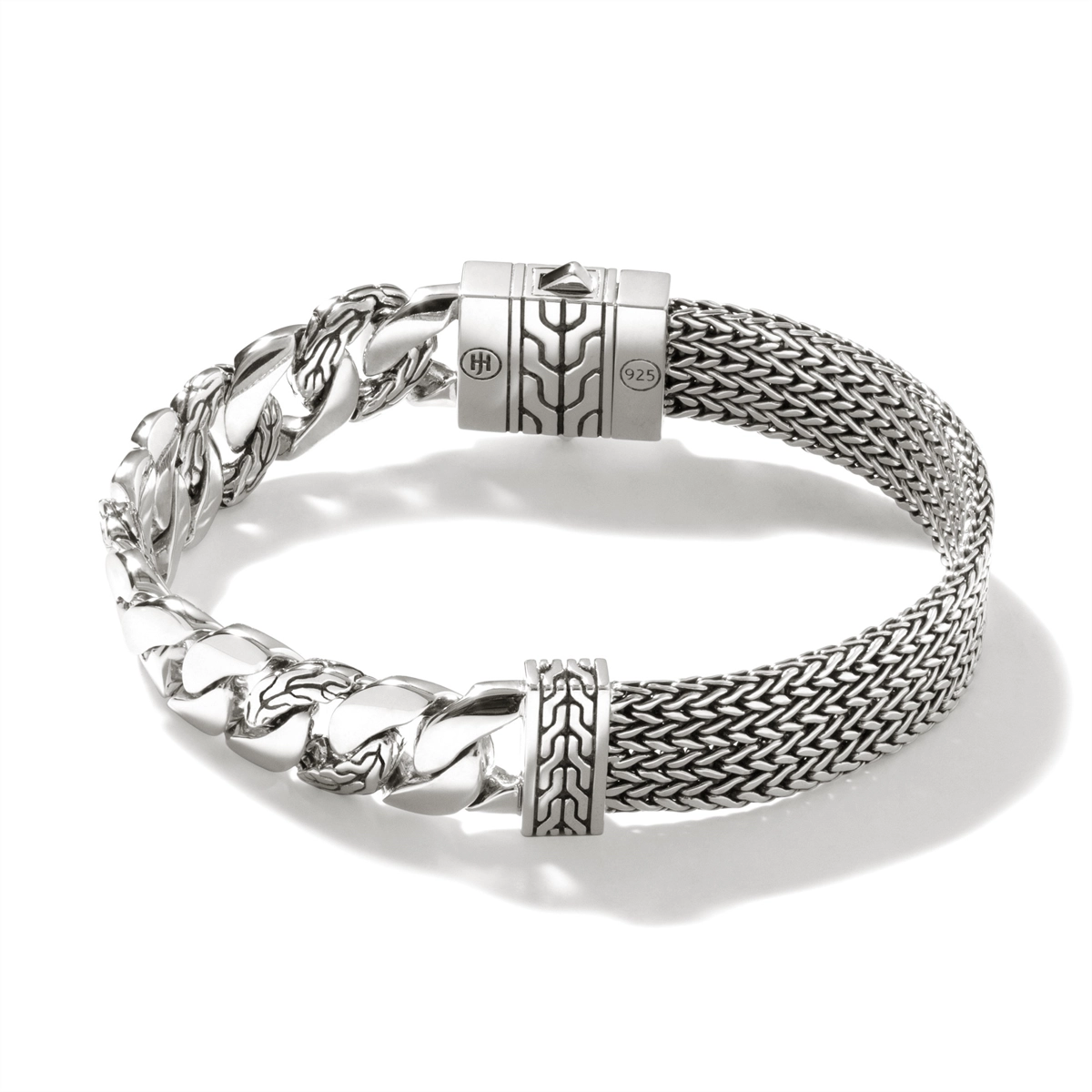 Women’s eternity bracelets-John Hardy Classic Chain Silver 12mm Flat Chain and Link Bracelet with Pusher Clasp