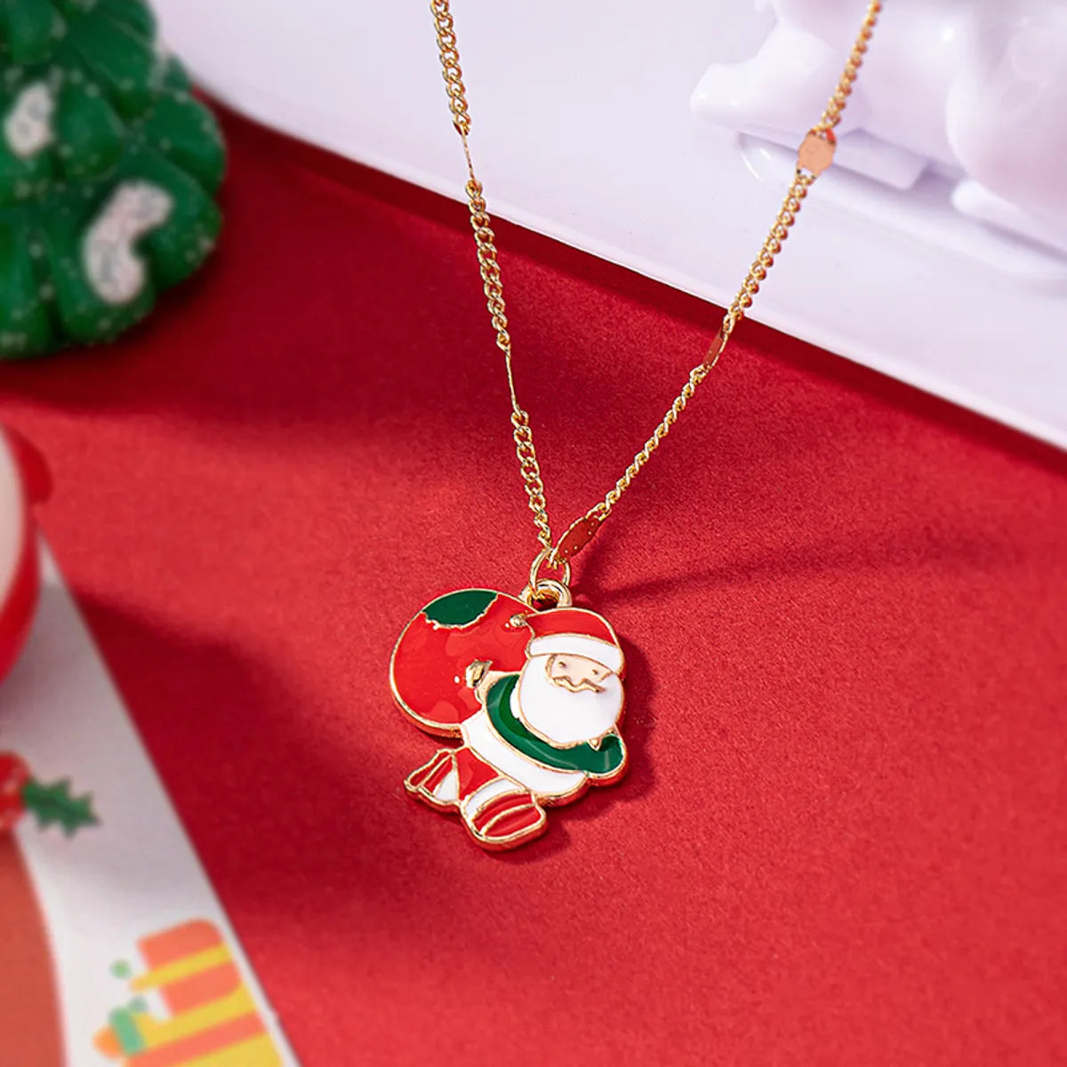 Women’s stylish necklaces-Cute Christmas Tree Santa Claus Snowflake Alloy Ferroalloy Enamel Plating Inlay Glass 14k Gold Plated Christmas Women's Pendant Necklace