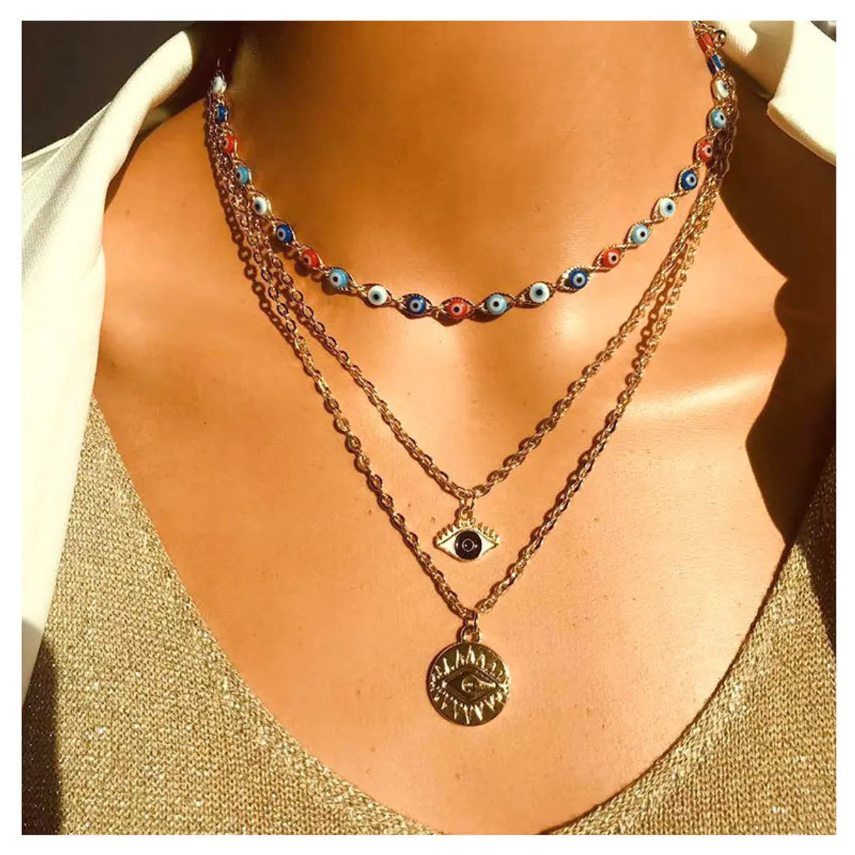 Women’s infinity gold necklaces-Multi-layer Devil's Eye Pendant Necklace