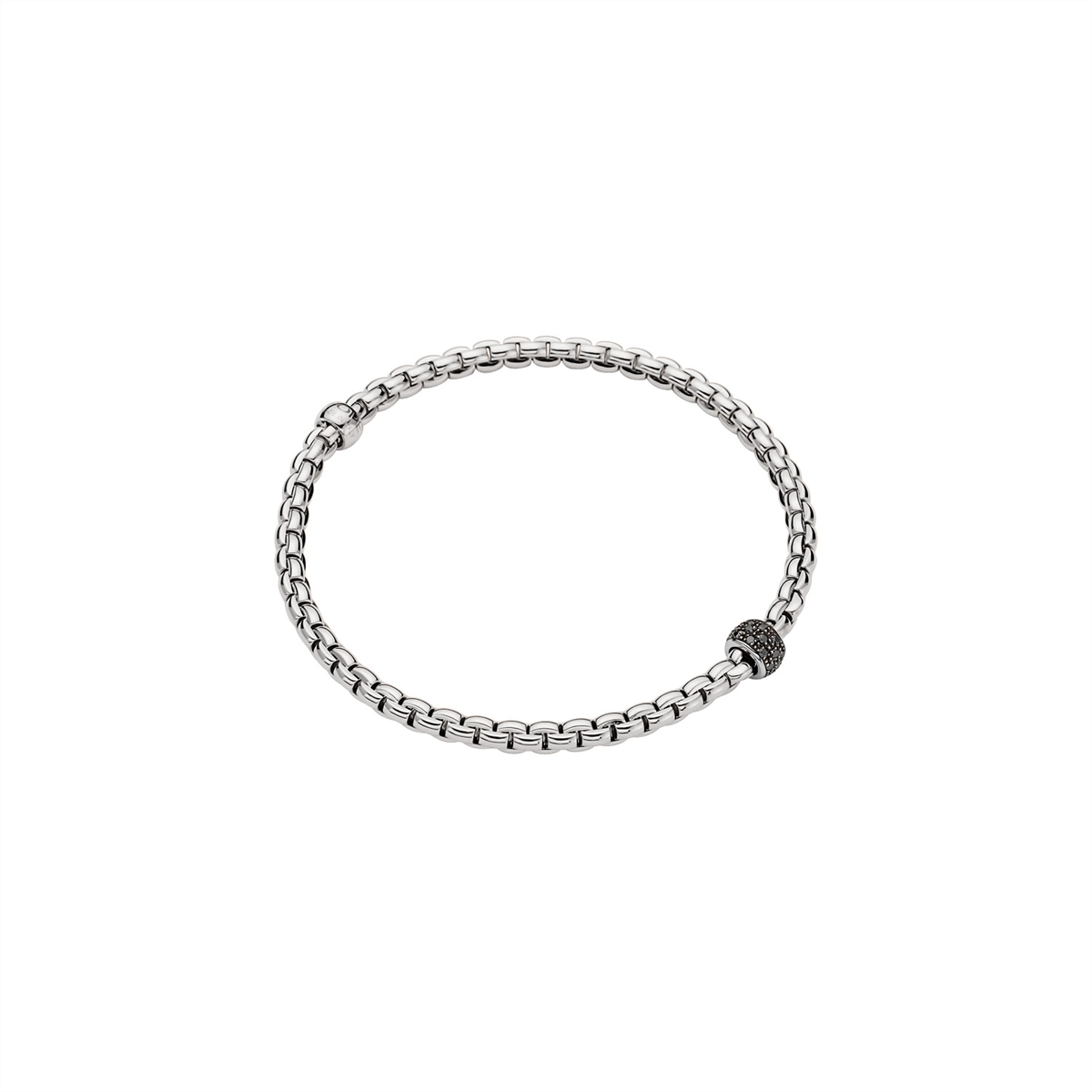 Women’s modern bracelets-Fope 18K White Gold Eka Collection Bracelet with Black Diamond Rondel, Large Size